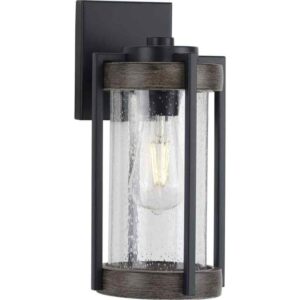 Progress Lighting Whitmire 1-Light Matte Black with Aged Oak Wall Lantern Light