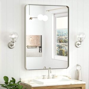 24" W x 36" H Modern Brushed Nickel Aluminum Framed Bathroom Mirror