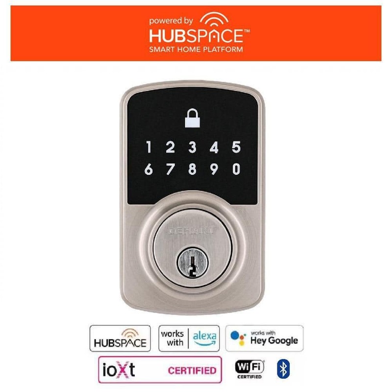 Defiant Square Satin Nickel Wi-Fi Electronic Deadbolt Smart Lock by Hubspace
