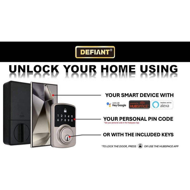 Defiant Square Satin Nickel Wi-Fi Electronic Deadbolt Smart Lock by Hubspace - Image 3