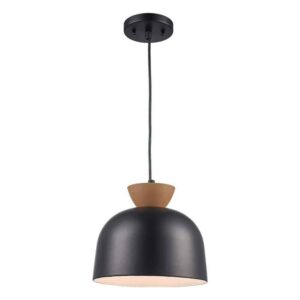 Bel Air Lighting 1-Light Matte Black and Brown Pendant Light Fixture Metal Shade