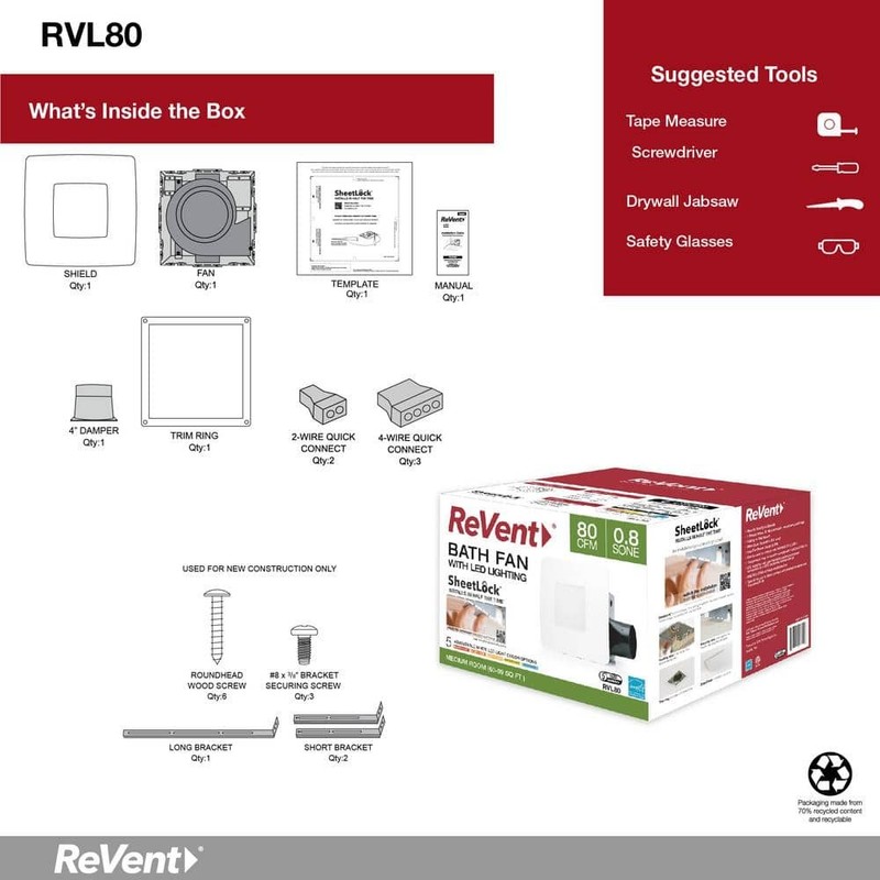 ReVent 80 CFM Ceiling/Wall Mount Easy Installation Bathroom/Bath Exhaust Fan - Image 10