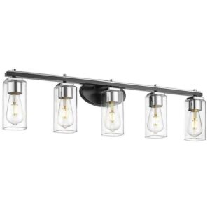 JAZAVA 34.6 in. 5-Light Over Mirror Bathroom Vanity Light With Black Finish