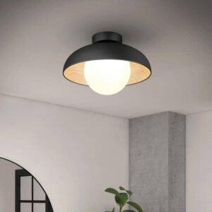 Boden 15 in. Black and Wood 5CCT Selectable LED Flush Mount Ceiling Light