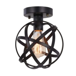 Black Spherical Ceiling Light Fixture, Vintage Semi-Flush Mount, 12