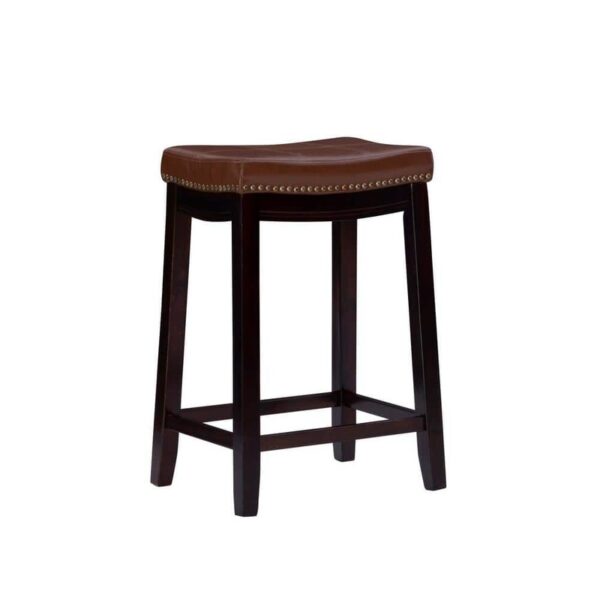 Concord 26.75" Dark Brown Cognac Backless Wood Counter Stool Faux Leather Seat