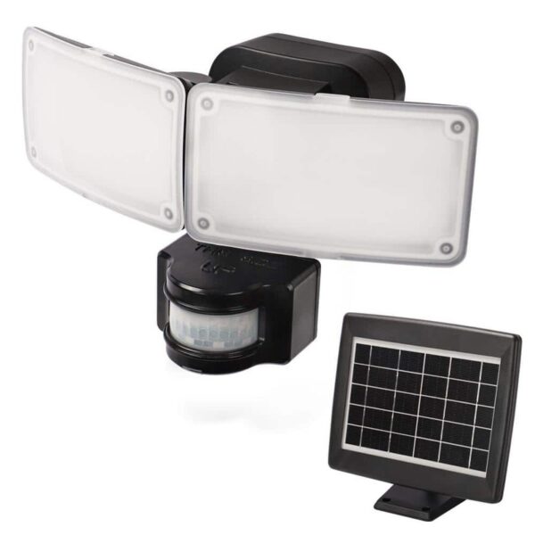 180 Black Solar Powered 2-Head LED Security Flood Light 1000 Lumens