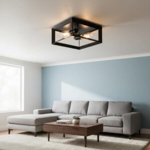 Westinghouse 2-Light Black Farmhouse Caged Square Flush Mount Ceiling Light