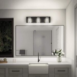 Crystal Cube 20 in. 3 Light Matte Black LED 5 CCT Vanity Light Bar Bathroom