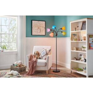 67 in. 5-Light Black Gooseneck Floor Lamp with Multi-Color Acrylic Shades