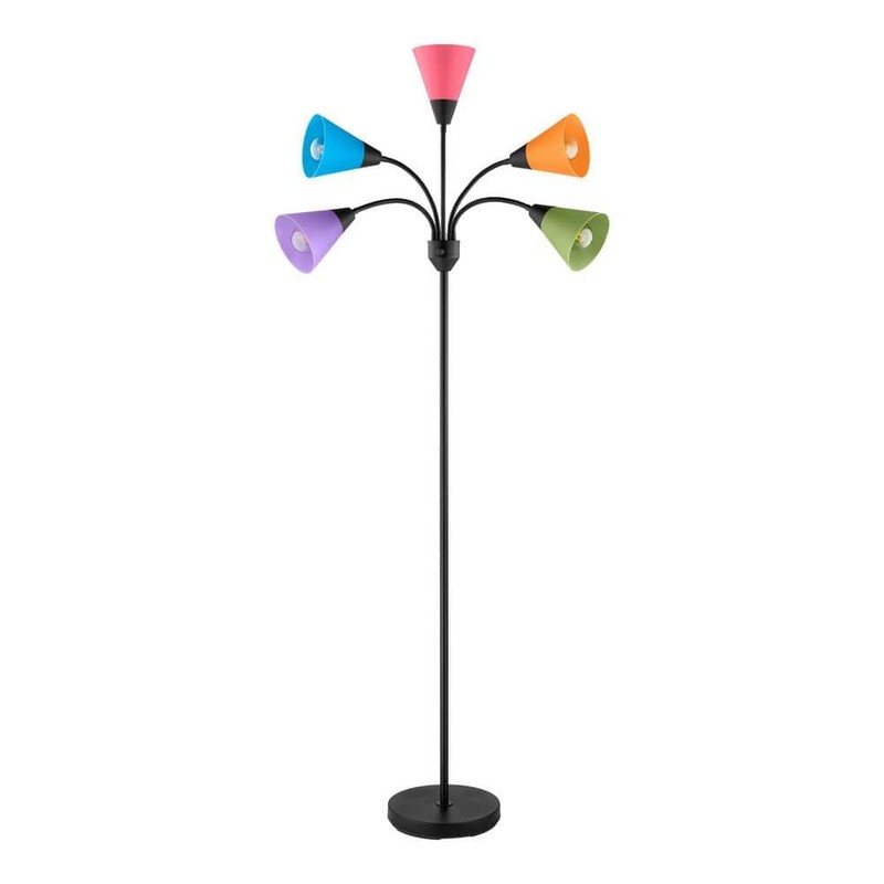 67 in. 5-Light Black Gooseneck Floor Lamp with Multi-Color Acrylic Shades - Image 2