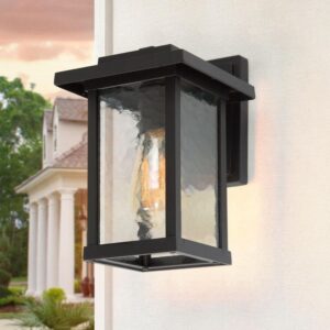 Kichler 1-Light Black Modern Farmhouse Outdoor Wall Lantern Sconce Water Glass