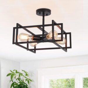 Westinghouse 15 in. 4-Light Black Semi-Flush Mount Rustic Square Cage