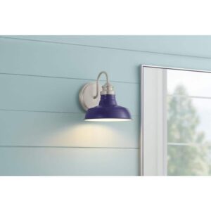 Elmcroft 7.63 in. 1-Light Brushed Nickel Cobalt Blue Wall Sconce Metal Shade