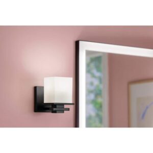 Tully 1-Light Black Bathroom Wall Sconce Satin Etched Opal Glass Shade
