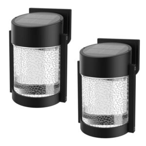 Black Solar Wall Lantern Lights Outdoor Waterproof with Glass2 Pack