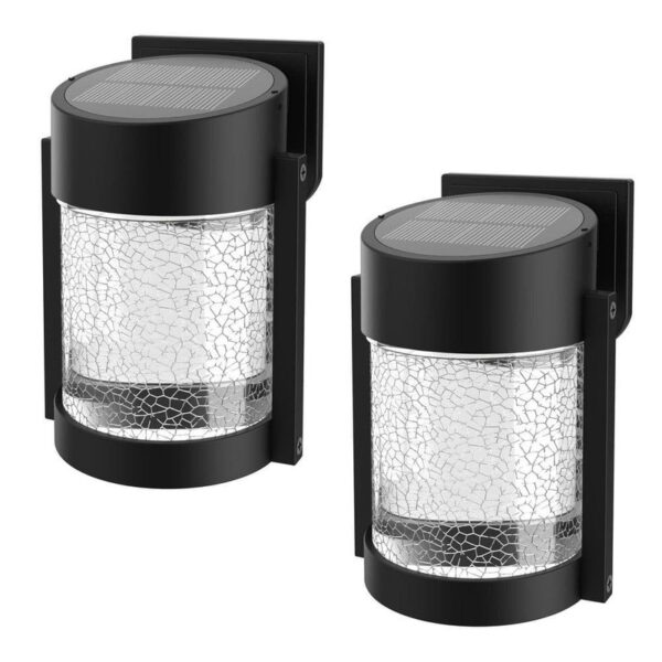 Black Solar Wall Lantern Lights Outdoor Waterproof with Glass2 Pack