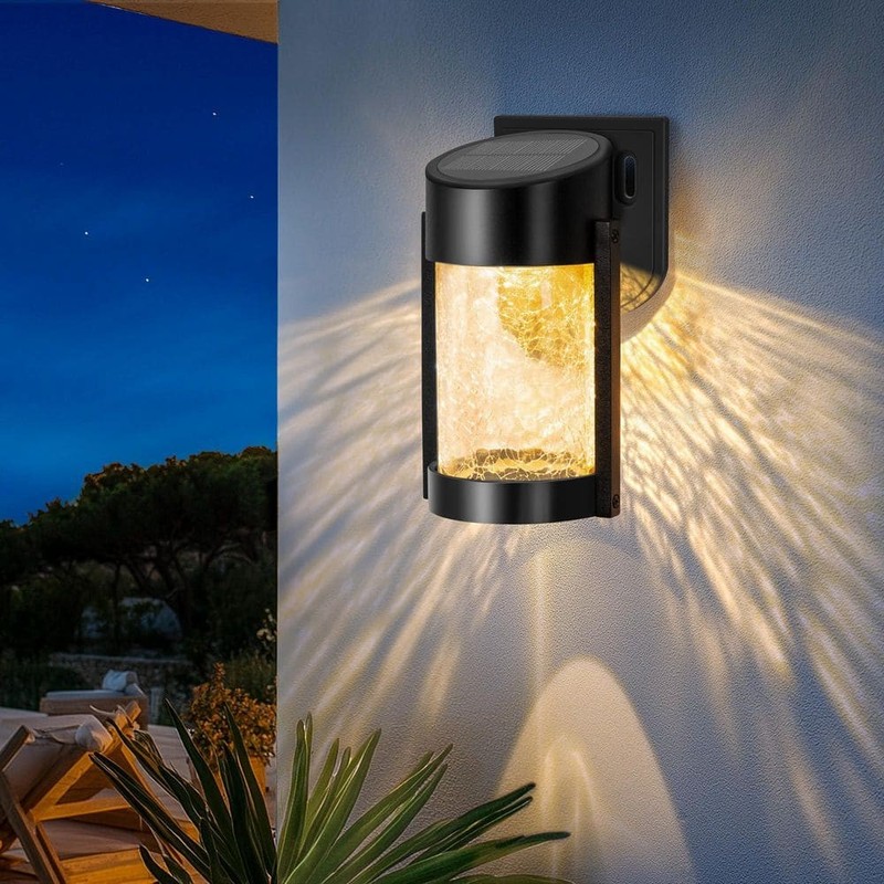 Black Solar Wall Lantern Lights Outdoor Waterproof with Glass2 Pack - Image 2