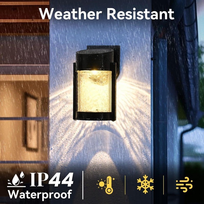 Black Solar Wall Lantern Lights Outdoor Waterproof with Glass2 Pack - Image 5