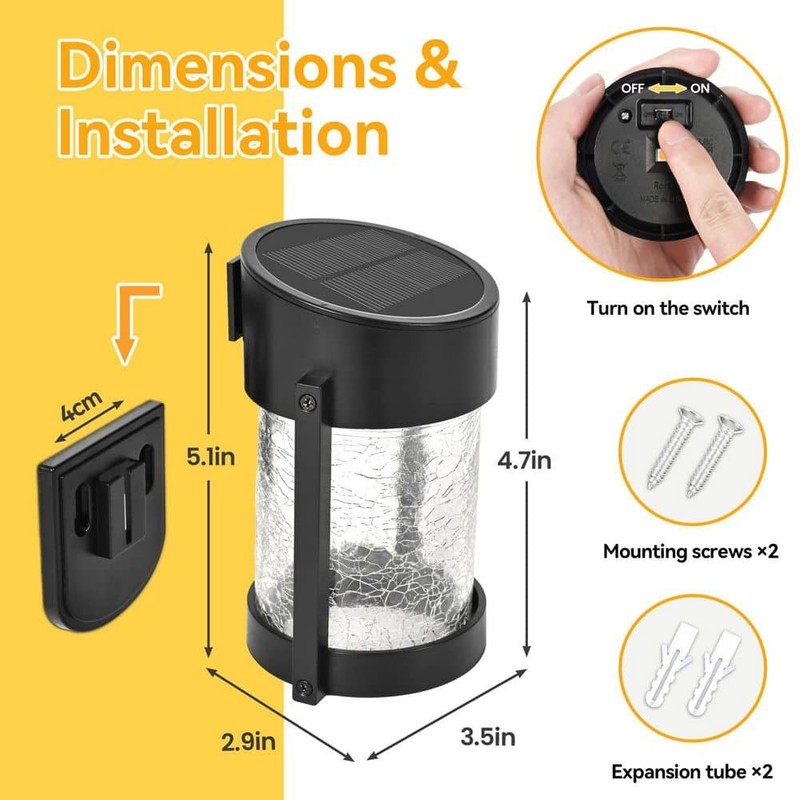 Black Solar Wall Lantern Lights Outdoor Waterproof with Glass2 Pack - Image 7
