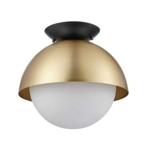 Oswald 10" 1-Light Matte Brass Flush Mount Black Frosted Glass Shade