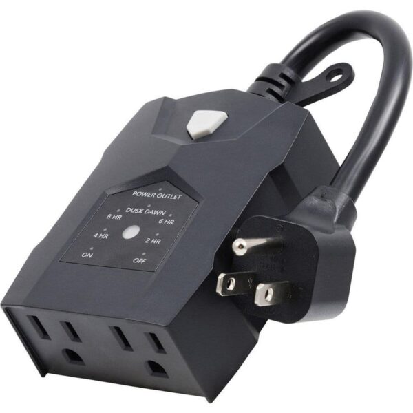 Photocell Timer Dusk to Dawn 2-Grounded Outlet 2/4/6/8hr Black 36-Pieces Tray
