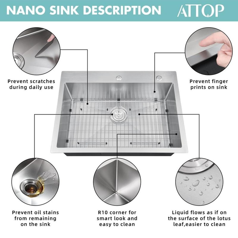 Handmade Stainless Steel 30" Single Bowl Top Mount Scratch-Resistant Sink - Image 9