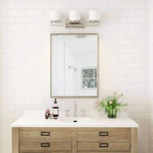 Tustna 26 in. 3-Light Brushed Nickel Vanity Light Opal Glass Shades