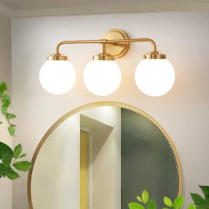 22.5 in. 3-Light Gold Bathroom Vanity Light Opal Glass Shades Bulb Not Included