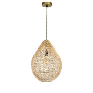 Hailey 1-Light Rattan Pendant Light Brass Handmade Shade Modern Coastal