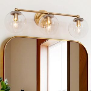 Uolfin Mid-Century Modern 3-Light Brass Gold Globe Bathroom Vanity Light