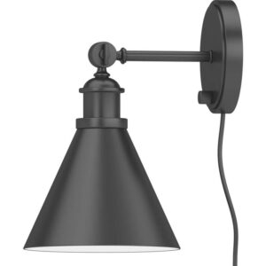 Volume Lighting 1-Light Black Plug-In Wall Sconce Lamp with Rotatable Shade