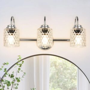 Henveton Nafissa 21.6" 3-Light Chrome Vanity Light w/Cylinder Bubble Glass Shade