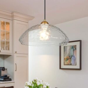 Edislive Owen 1-Light 14.6" Gold Dome Pendant with Hammered Water Glass