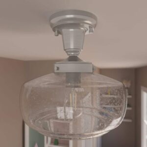 Hunter Saddle Creek 1-Light Brushed Nickel Mini Pendant with Seeded Glass Shade