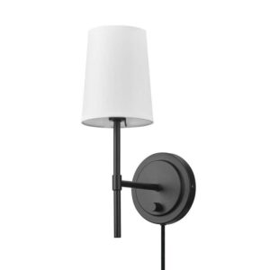 Hampton Bay Byrson 6 in. 1-Light Matte Black Wall Sconce with White Shade