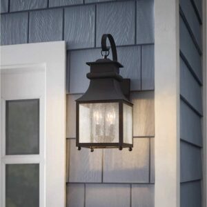 Home Decorators Rainbrook 18" 2-Light Matte Black Wall Sconce Seeded Glass