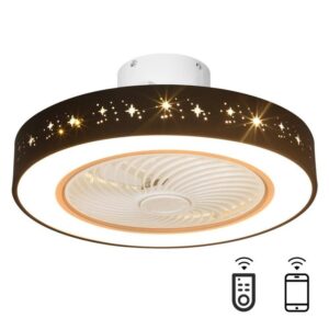 TOZING 20 in. LED Black Modern Dimmable Caged Flush Mount Ceiling Fan Light
