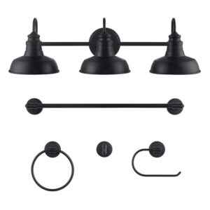 Hampton Bay Elmcroft 29 in. 3-Light Matte Black Vanity Light & 4-Piece Kit