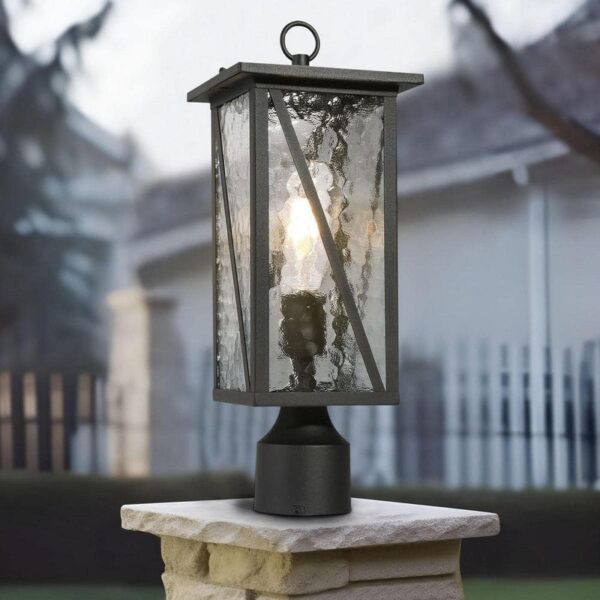 LNC Modern 16.5" 1-Light Black Outdoor Post Light with Geometric Textured Glass