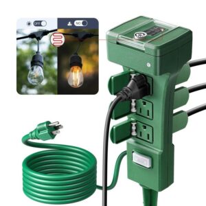 DEWENWILS Outdoor Power Stake Timer, 6 Outlets, 6 ft Cord, Dusk to Dawn