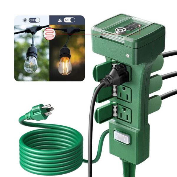 DEWENWILS Outdoor Power Stake Timer, 6 Outlets, 6 ft Cord, Dusk to Dawn