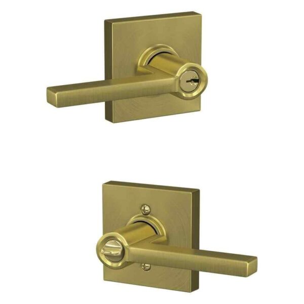 Schlage Latitude Satin Brass Keyed Entry Door handle with Collins Trim