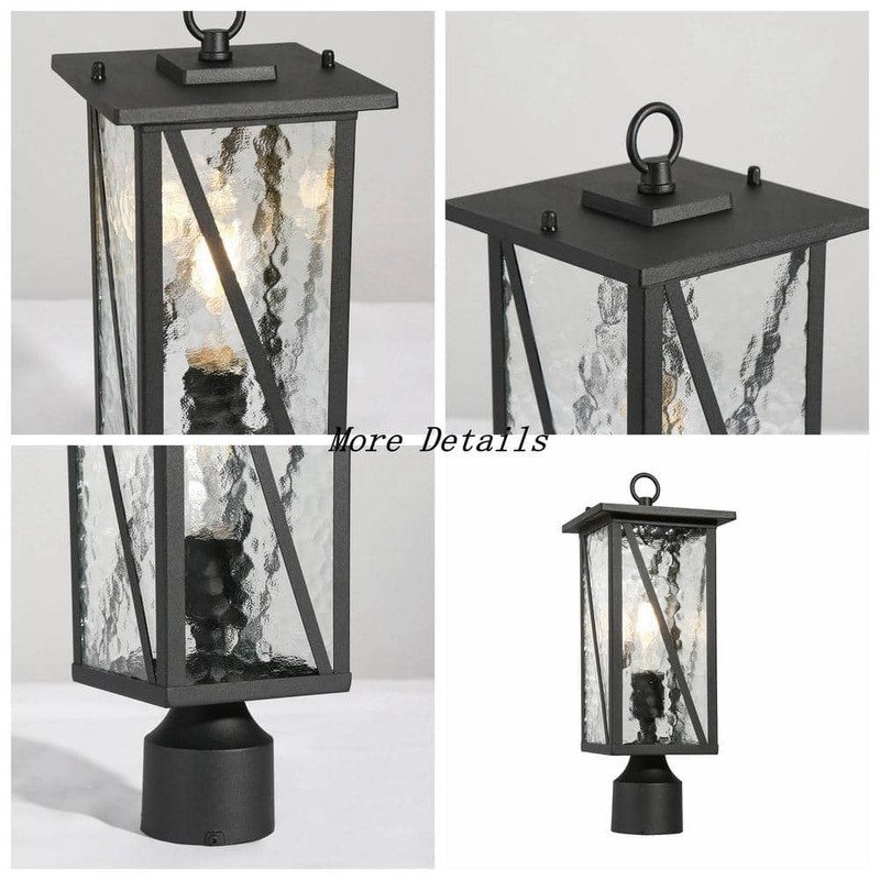 LNC Modern 16.5" 1-Light Black Outdoor Post Light with Geometric Textured Glass - Image 5