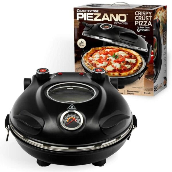 GRANITESTONE Piezano 12 in Countertop Pizza Oven Stone Bake Electric Black