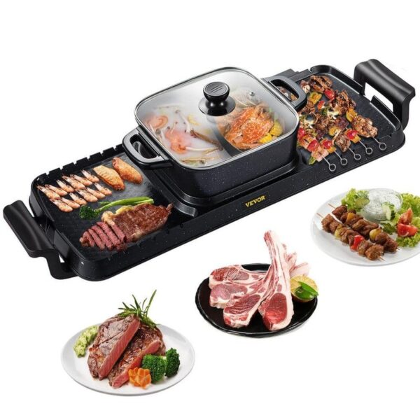 VEVOR 2 in 1 Electric Grill Hot Pot BBQ Pan Smokeless Dual Temperature Control