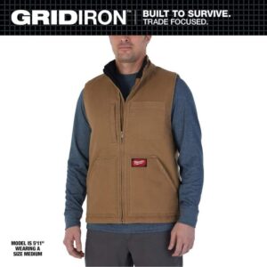 Milwaukee Men's Medium Brown Heavy-Duty Sherpa-Lined Vest with 5-Pockets