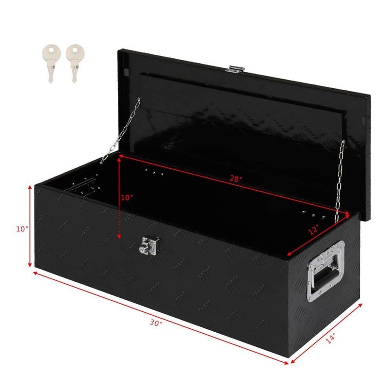 Karl Home 30" Black Diamond Plate Aluminum Underbody Truck Tool Box Lock w/Keys - Image 2