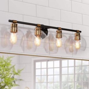 Zevni 30" 4-Light Brass Modern Bathroom Vanity Light w/Globe Seeded Glass Shades