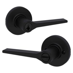 Kwikset Hollis Round Rose Matte Black Keyed Entry Door Handle featuring SmartKey
